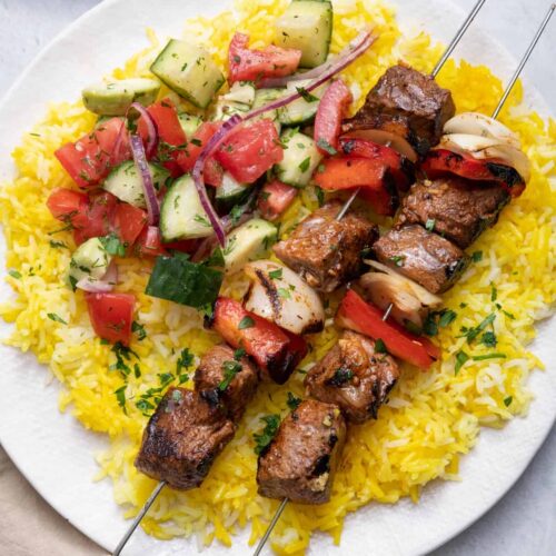 Beef kabob platter